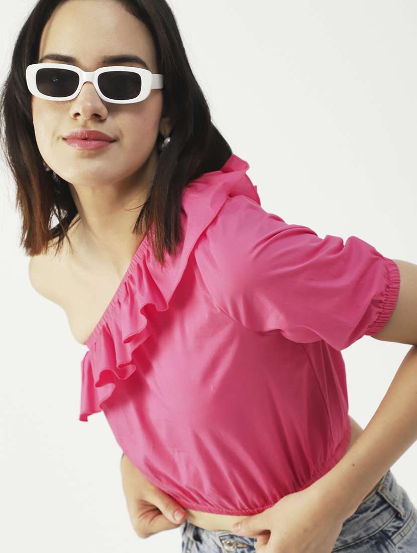women's crop single shoulder top - 19907349 -  Standard Image - 3