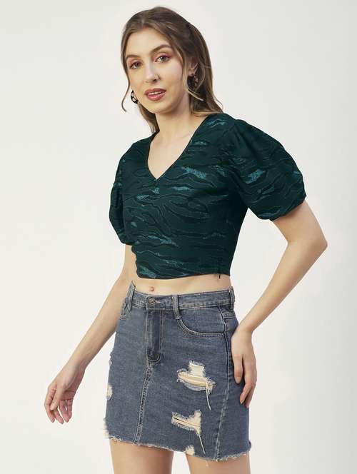 women green self design crop top - 19907364 -  Standard Image - 0