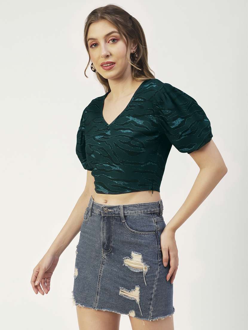 women green self design crop top - 19907364 -  Zoom Image - 0