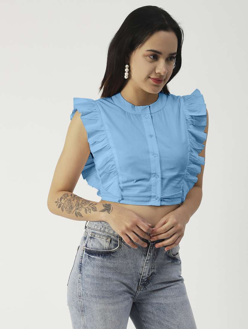 women's crop mandarin neck top - 19907393 - Zoom Image - 0