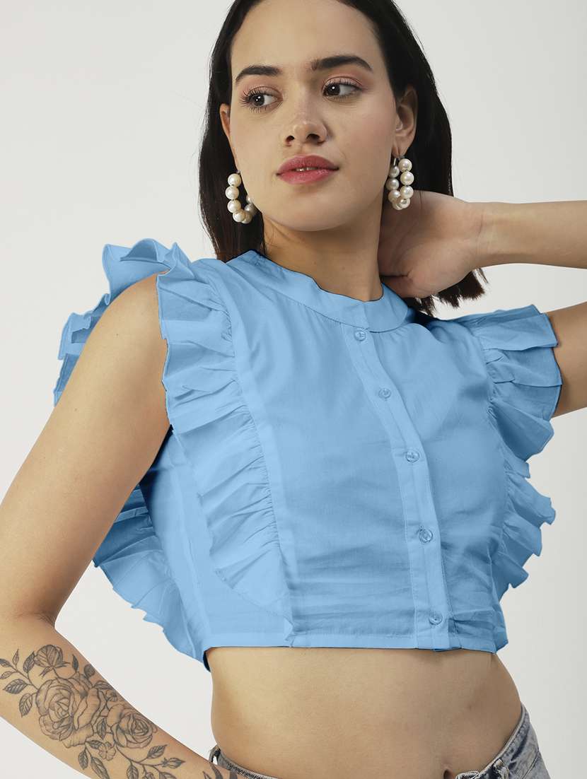 women's crop mandarin neck top - 19907393 - Standard Image - 3