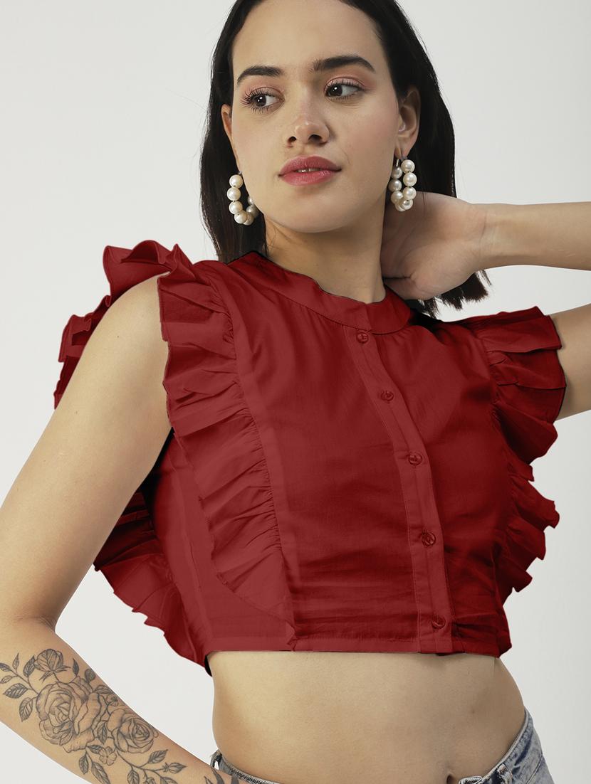 women's crop mandarin neck top - 19907396 - Standard Image - 3