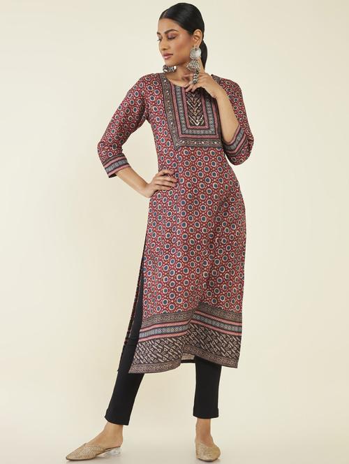 printed polyester a-line kurta - 19907477 - Standard Image - 0