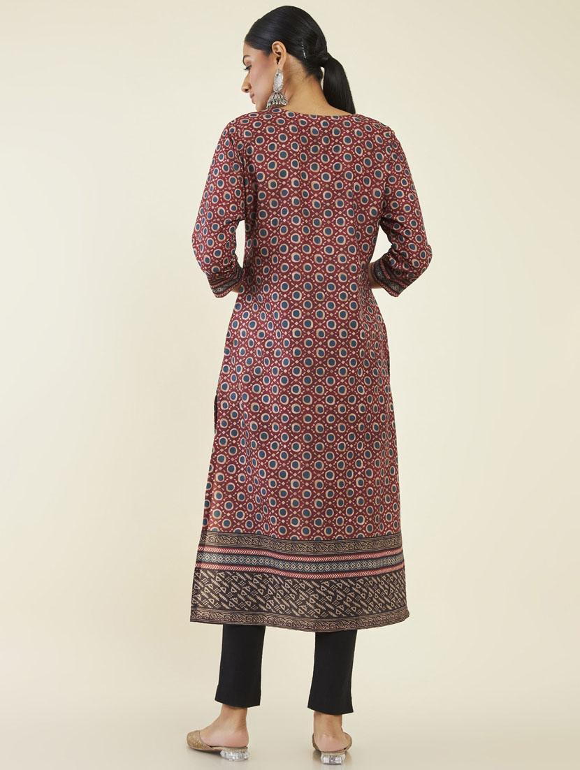 printed polyester a-line kurta - 19907477 - Standard Image - 3