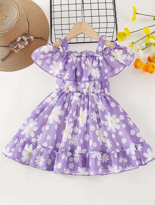 girls shoulder strap cold shoulder frock