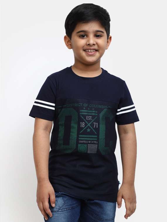 blue printed half sleeves t-shirt