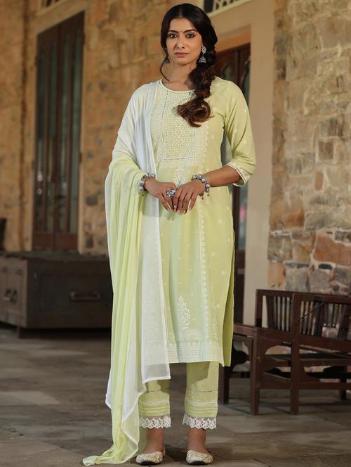 printed kurta pant set with dupatta   - 19910190 -  Standard Image - 0