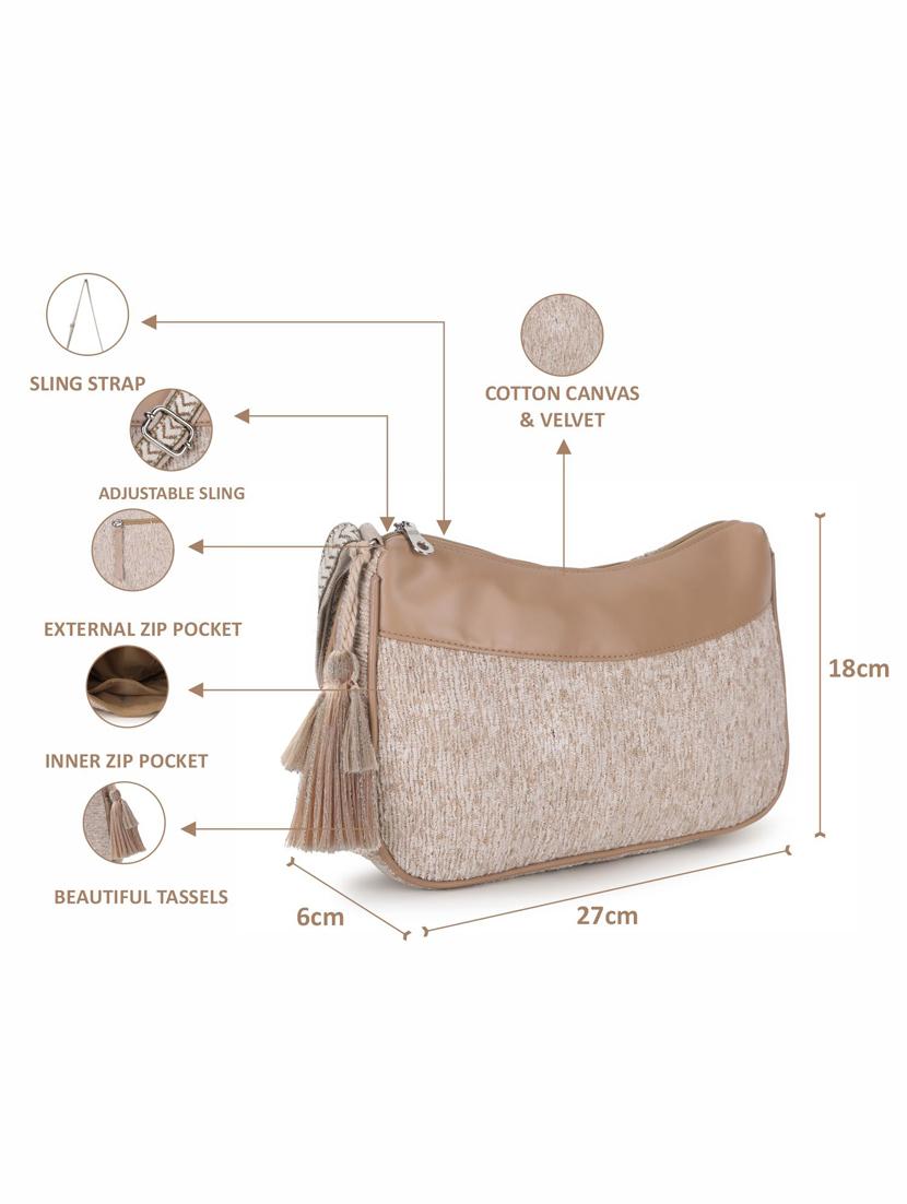 tan cotton polyester blend sling bag - 19910271 - Standard Image - 8