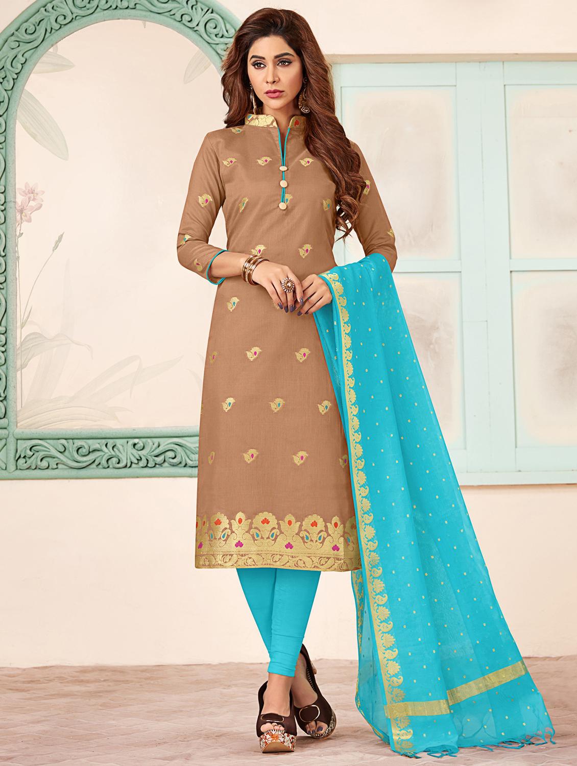jacquard unstitched chudidar suits set - 19910414 -  Zoom Image - 0