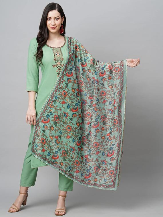 green kurta pant set with dupatta - 19910518 -  Zoom Image - 0
