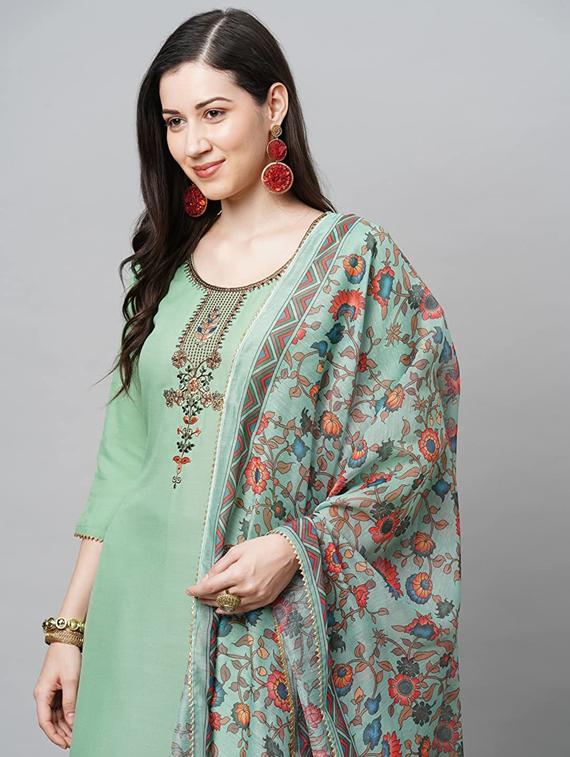 green kurta pant set with dupatta - 19910518 - Standard Image - 3