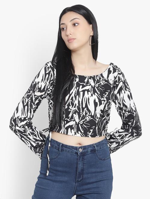 black printed ruched crop top - 19910707 - Standard Image - 0