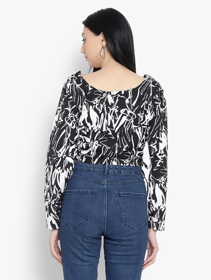 black printed ruched crop top - 19910707 - Standard Image - 3
