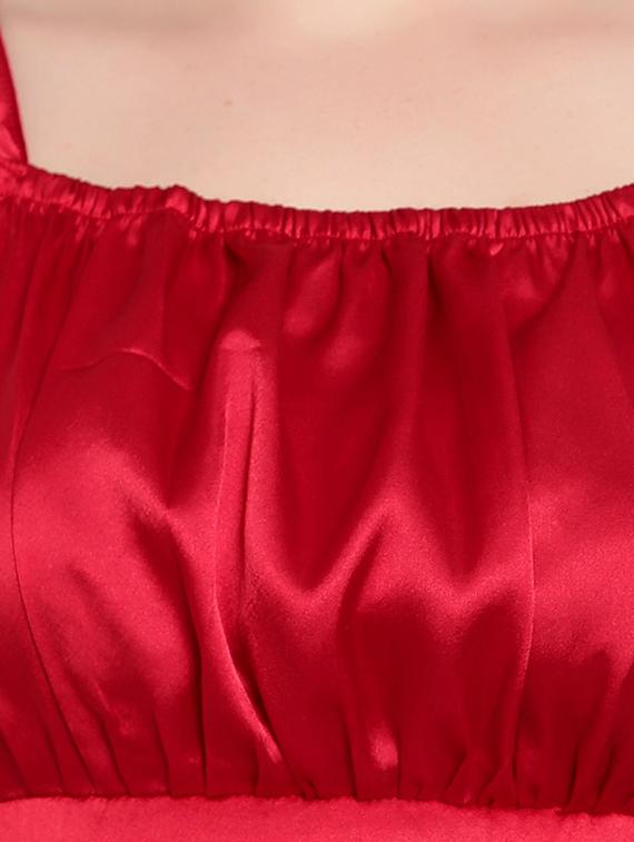 red solid ruched shoulder strap crop top - 19910719 - Standard Image - 3