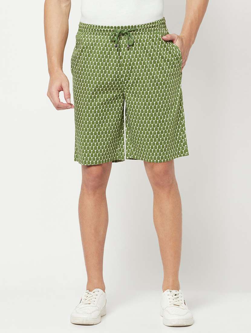 green printed shorts