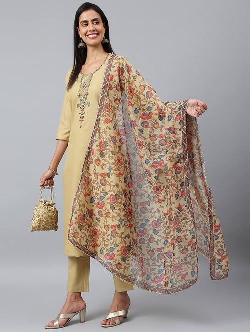 embroidered kurta pant set with dupatta - 19910941 - Standard Image - 0