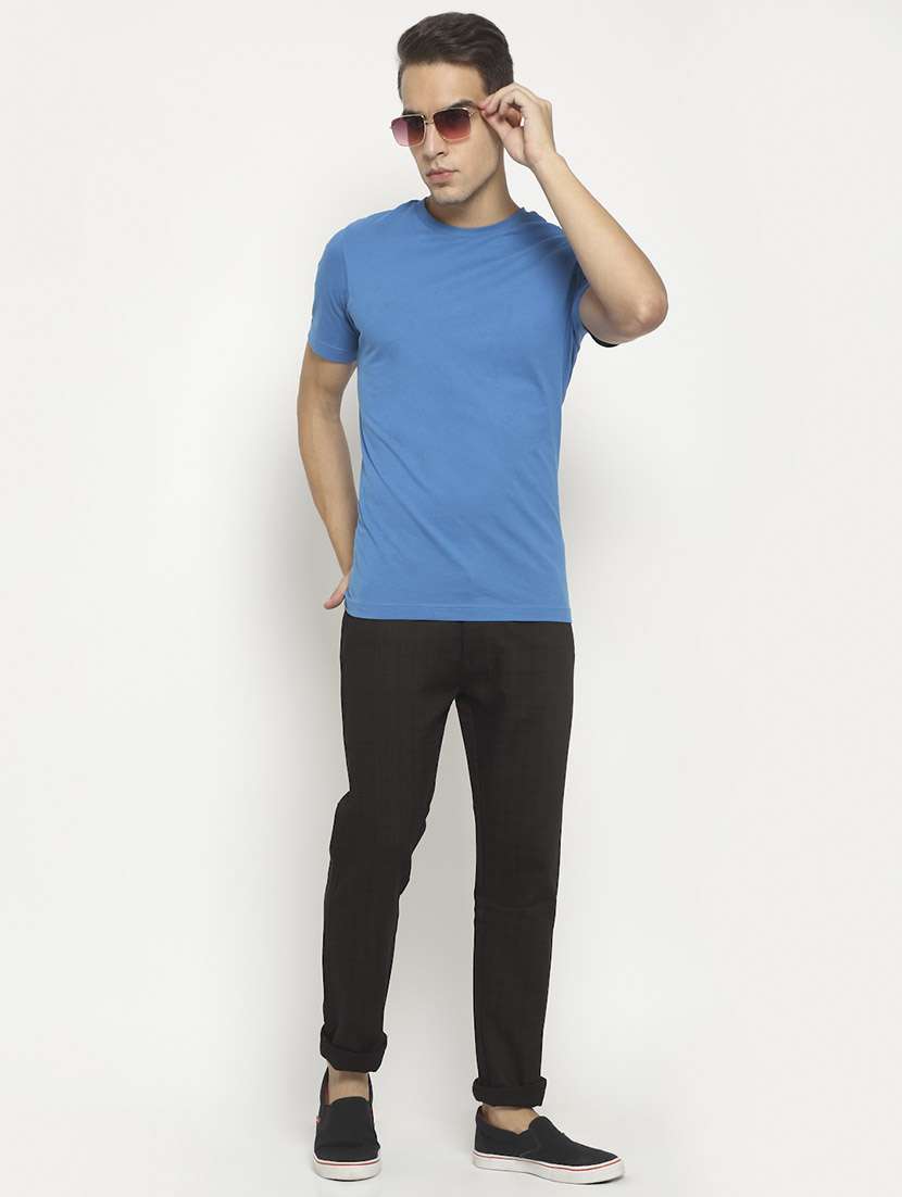 brown cotton flat front casual trousers - 19911306 -  Standard Image - 3