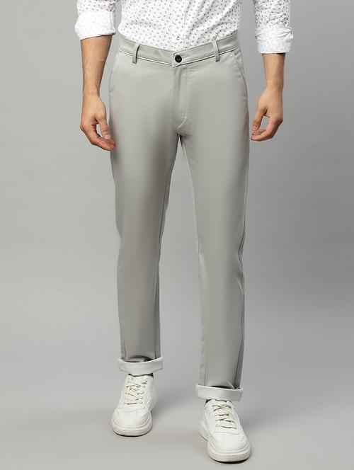 grey cotton flat front casual trousers - 19911318 - Standard Image - 0
