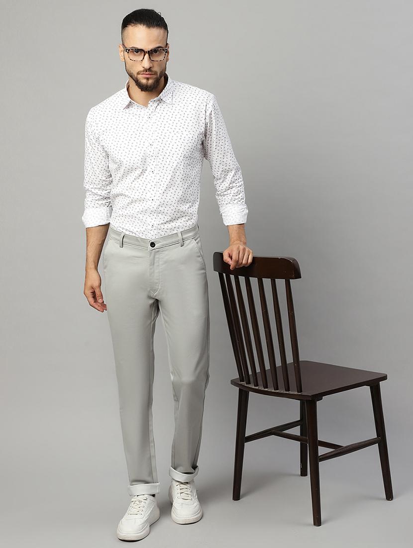 grey cotton flat front casual trousers - 19911318 - Standard Image - 3