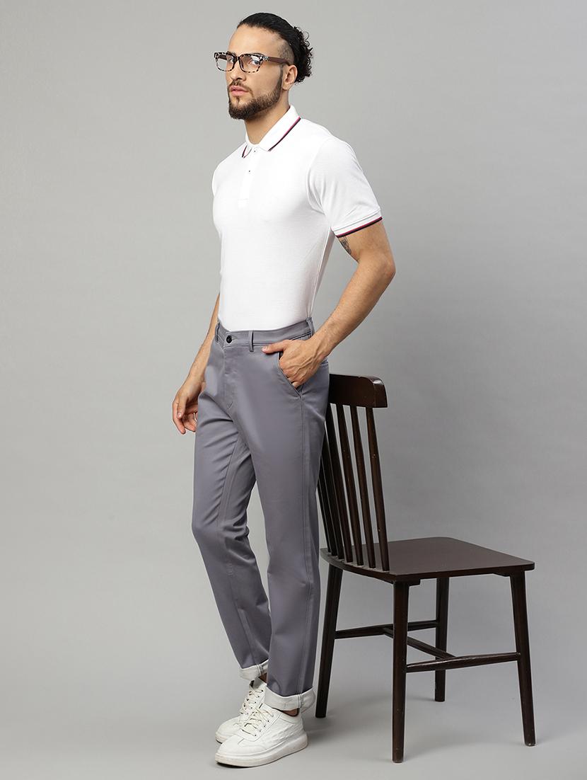 grey cotton flat front casual trousers - 19911322 - Standard Image - 3