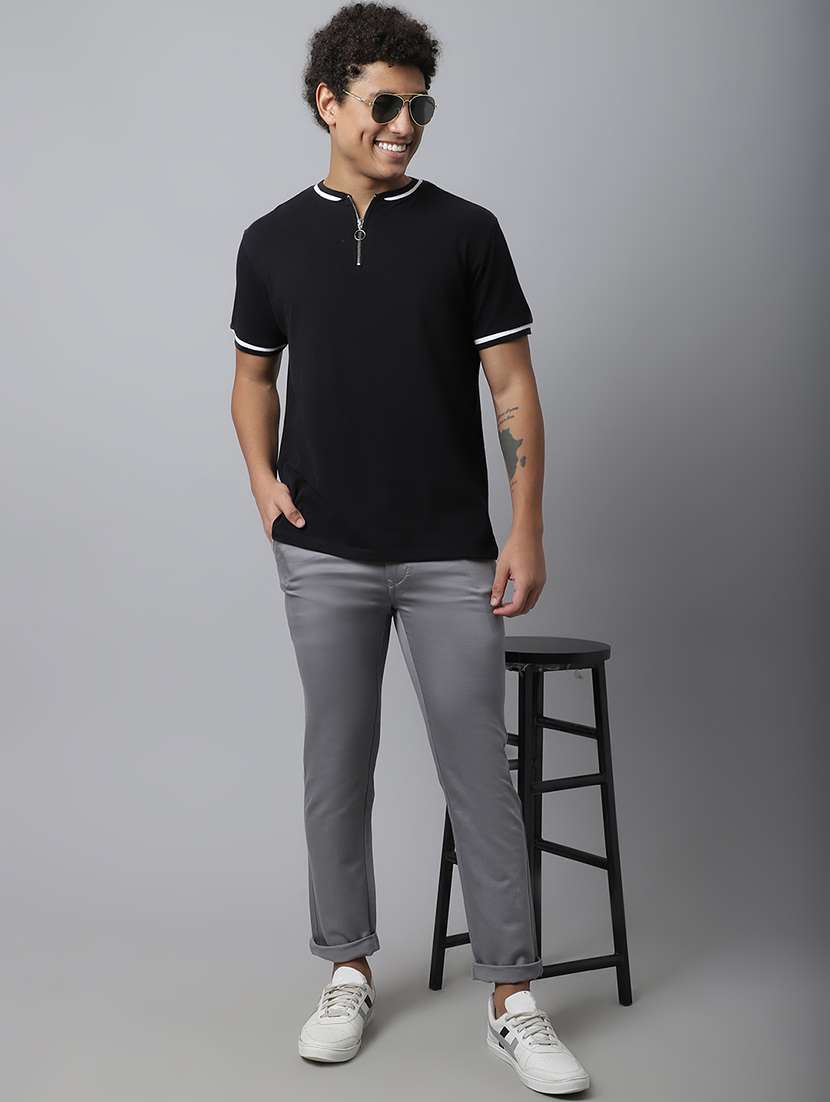 grey cotton flat front casual trousers - 19911358 -  Standard Image - 3