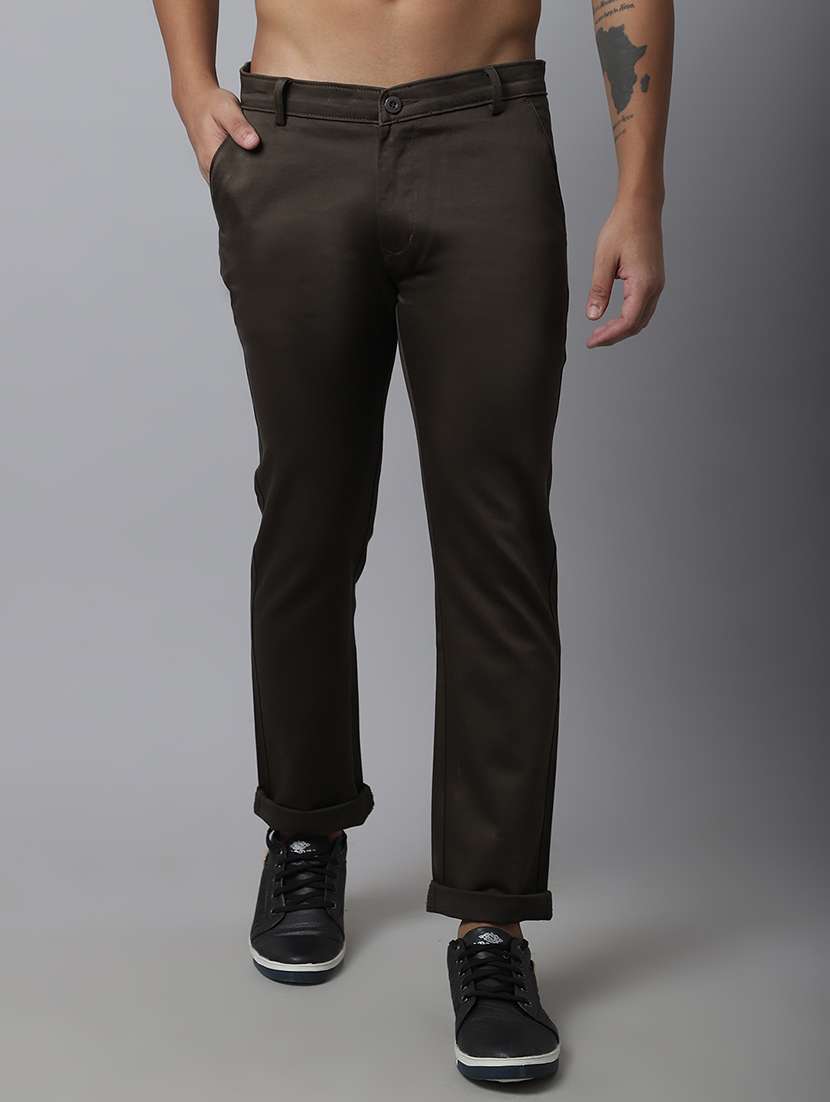 solid cotton flat front casual trouser