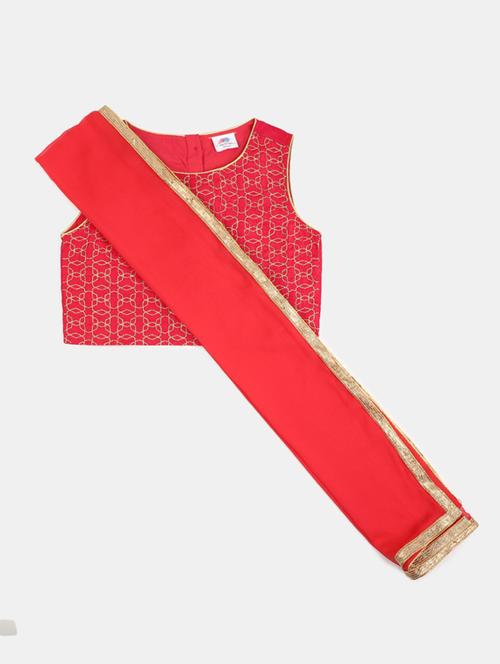 red embroidered plain saree - 19912851 -  Standard Image - 0