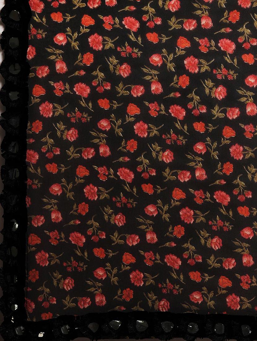 floral printed saree with lace and mirror work border with blouse - 19912975 - Standard Image - 3
