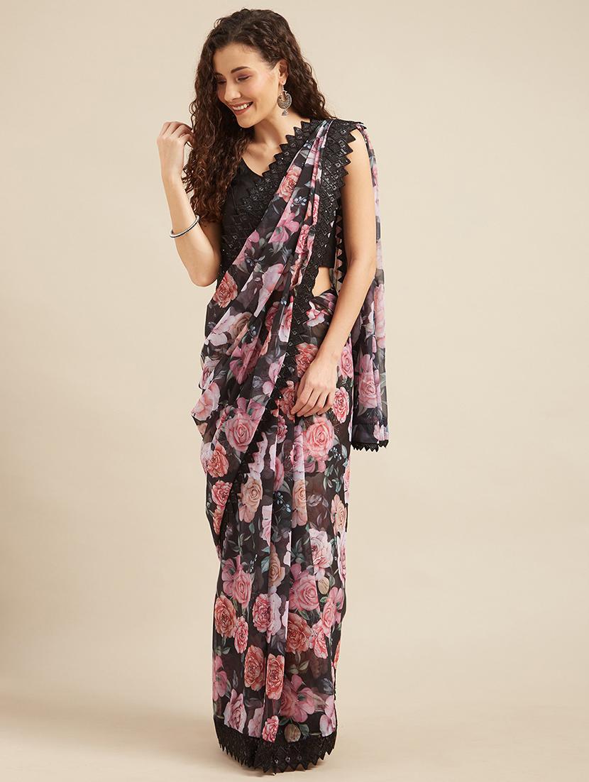 floral printed saree with lace border with blouse - 19913003 -  Zoom Image - 0