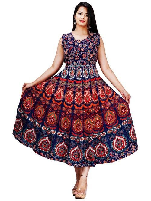 self design flared ethnic dress - 19913836 -  Standard Image - 0