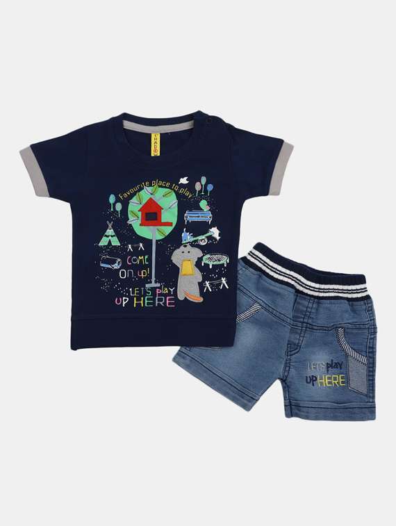 boys printed t shirt and shorts set