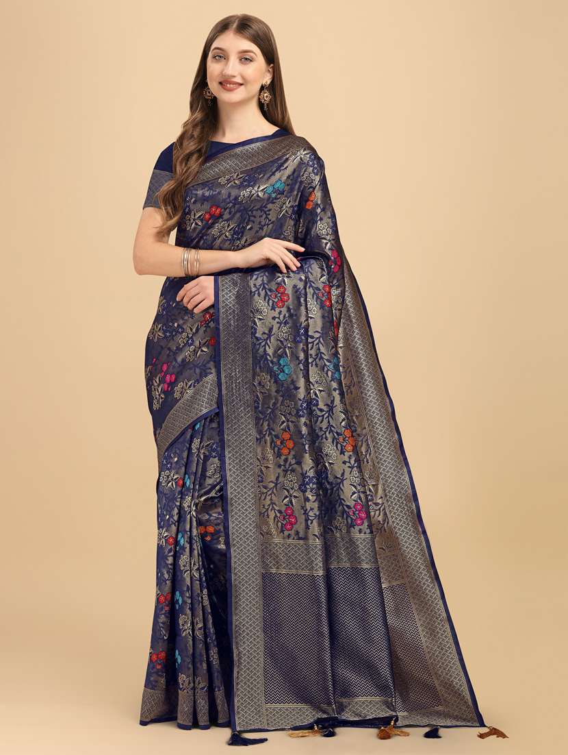 blue silk banarasi saree with blouse