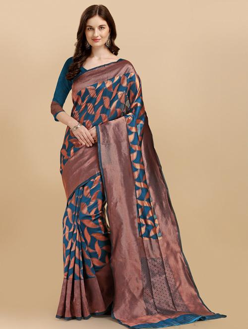 blue silk banarasi saree - 19914811 - Standard Image - 0