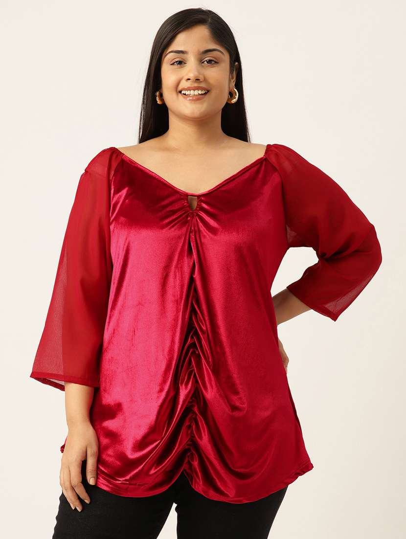 women solid plus size key hole neck top - 19914987 - Zoom Image - 0