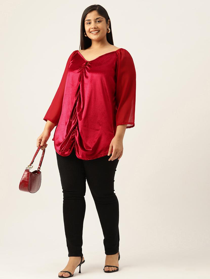 women solid plus size key hole neck top - 19914987 - Standard Image - 3