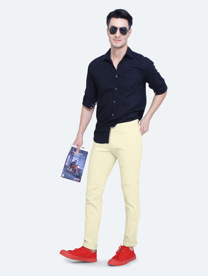 yellow cotton flat front casual trouser - 19915289 - Standard Image - 3