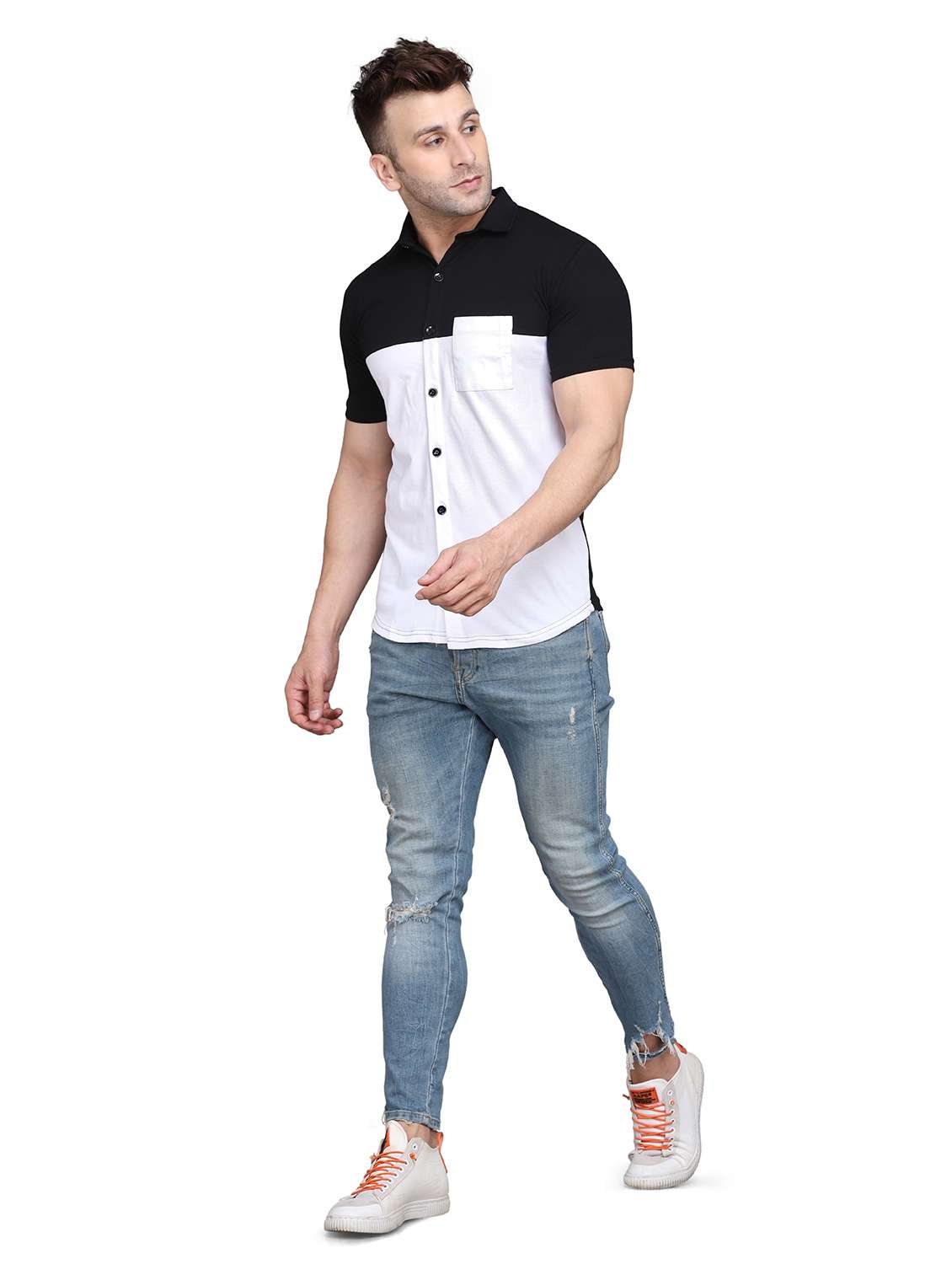 mens color block casual shirt - 19915394 -  Standard Image - 3