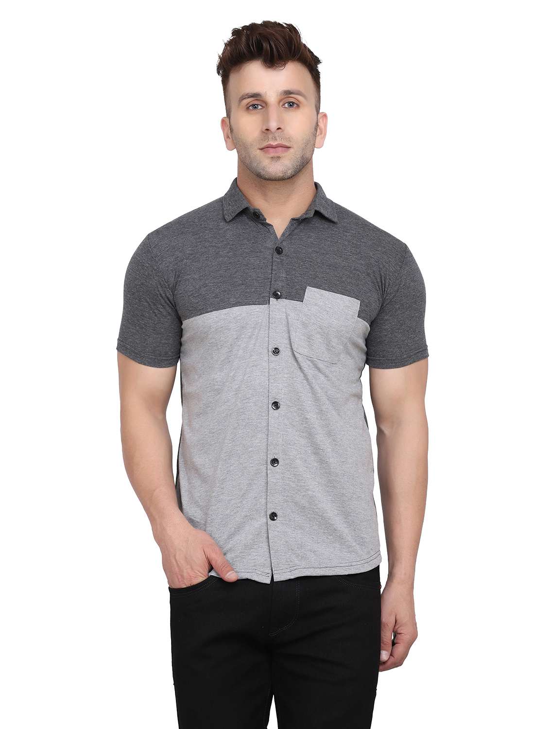 mens color block casual shirt