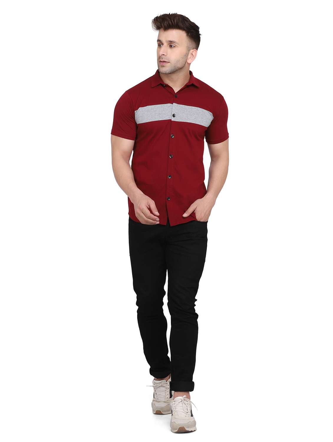 mens color block casual shirt - 19915399 - Standard Image - 3