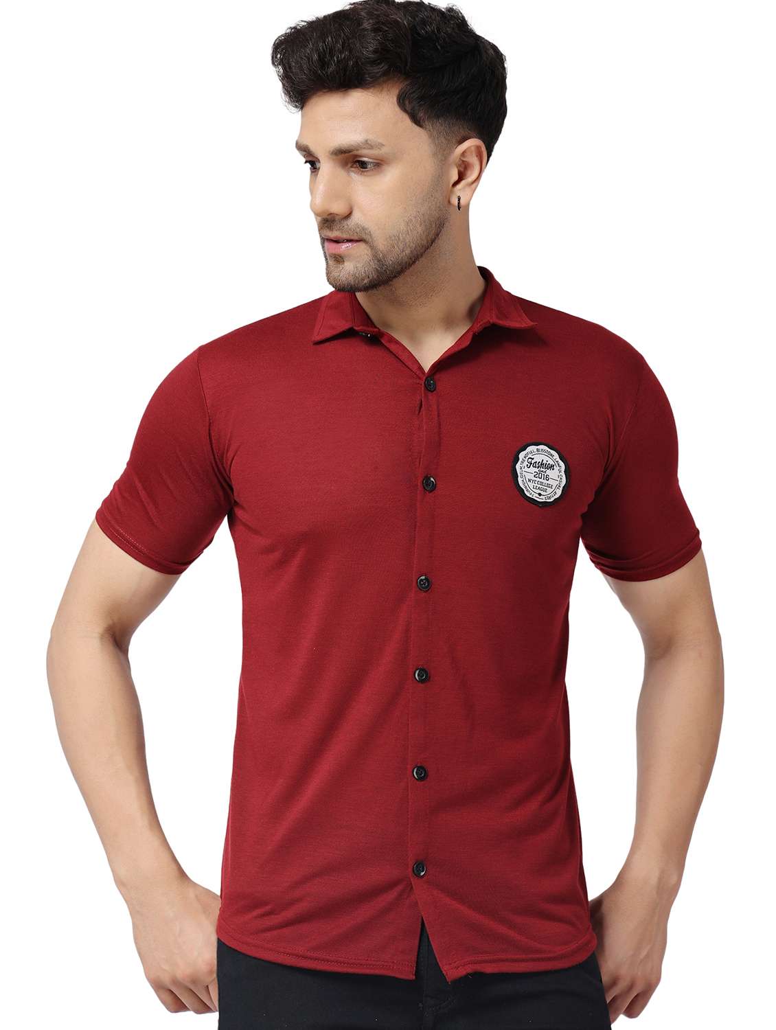 maroon cotton blend casual shirt
