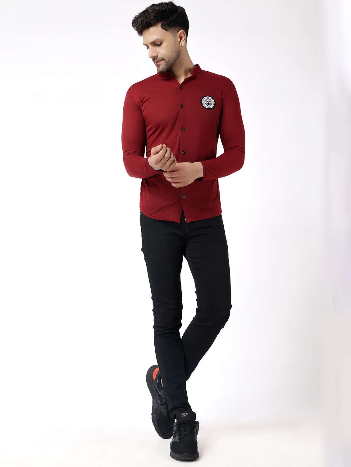 maroon cotton blend casual shirt - 19915437 - Standard Image - 3