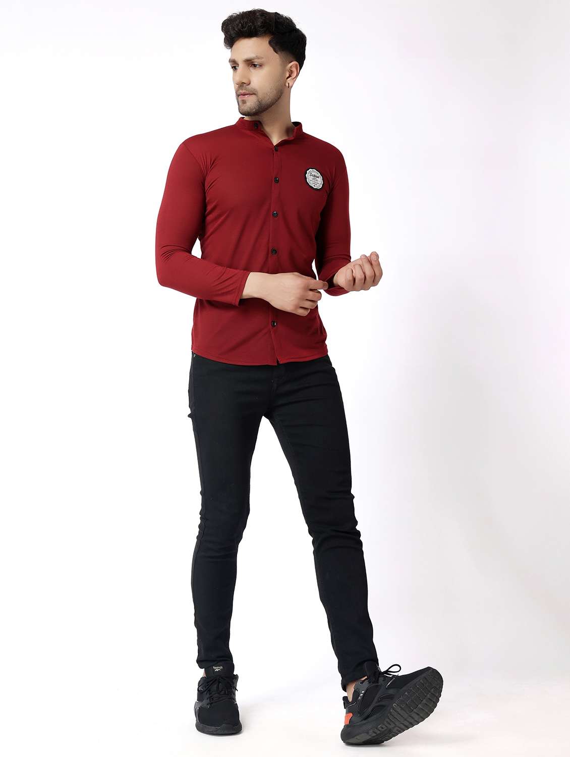 maroon cotton blend casual shirt - 19915443 - Standard Image - 3