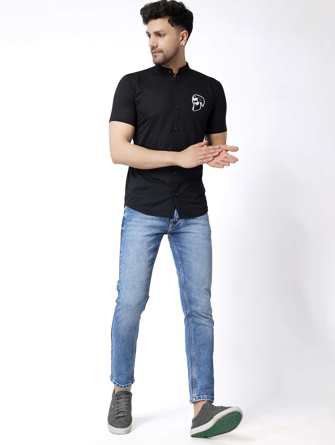 black cotton blend casual shirt - 19915457 -  Standard Image - 3