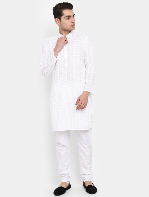 embroidered cotton kurta pyjama set - 19915966 - Standard Image - 0