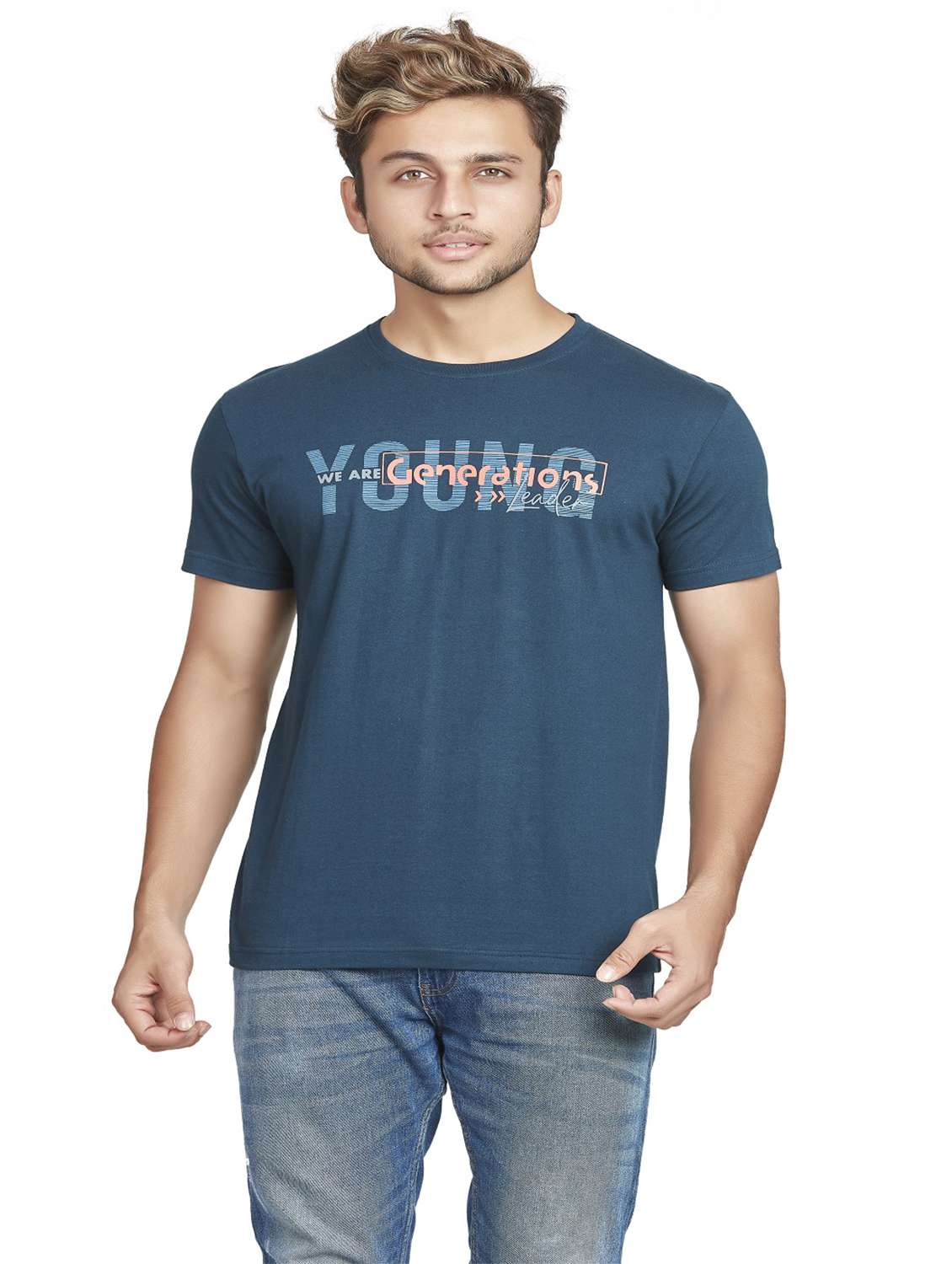 men round neck printed cotton t-shirt
