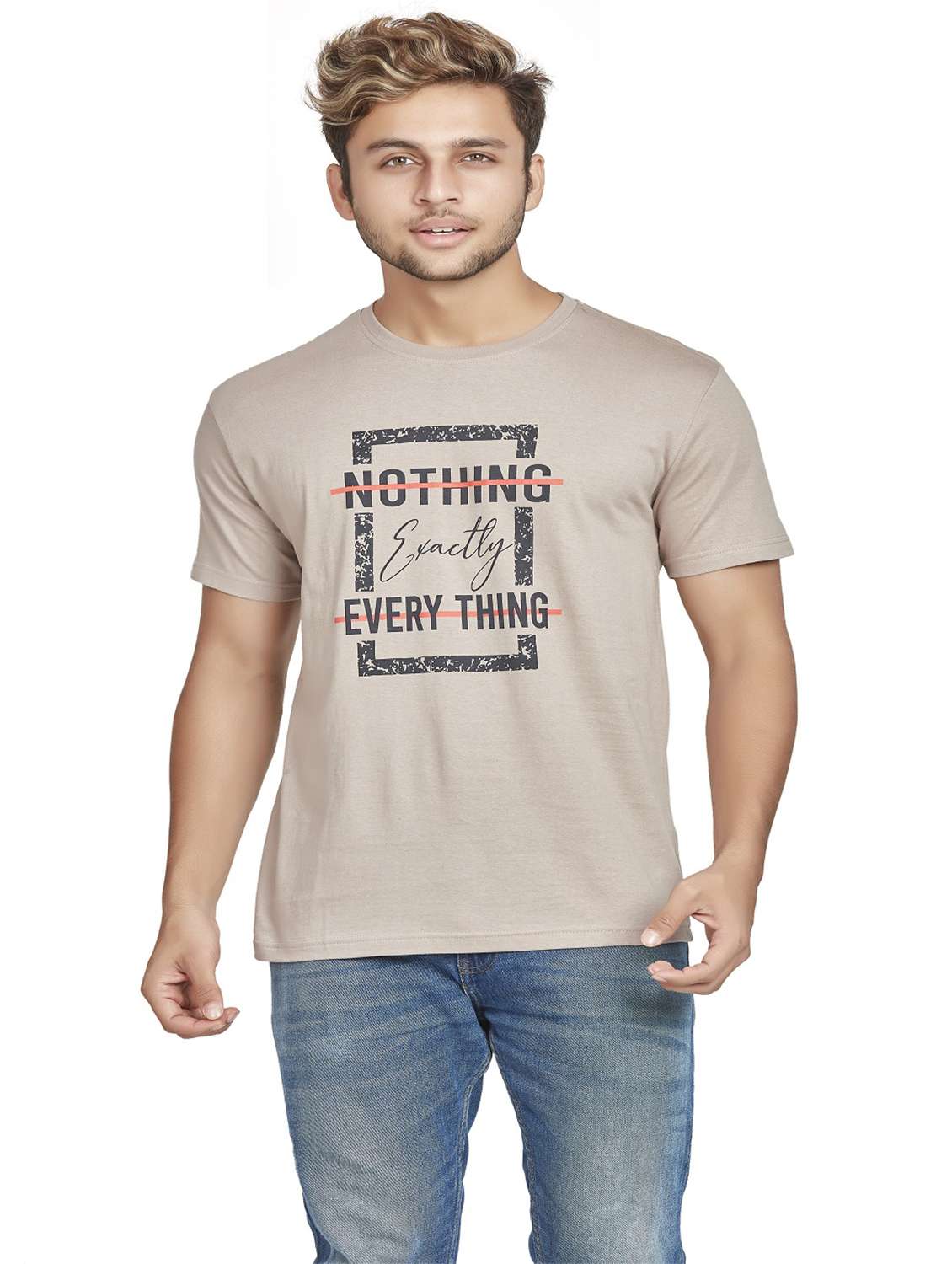 men round neck front print t-shirt