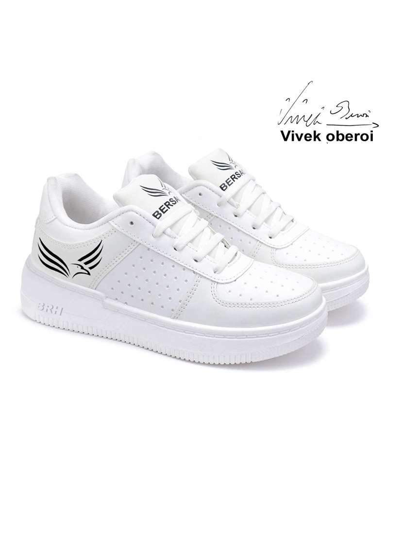 white lace-up round-toe sneaker