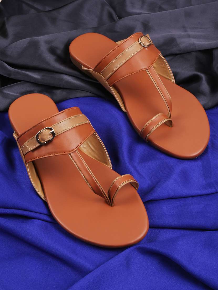 brown solid one-toe flats