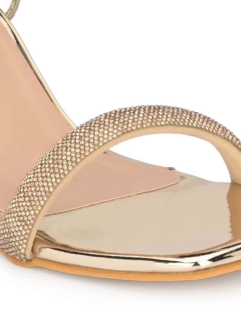 Gold Solid Gladiators Block Heel Sandal