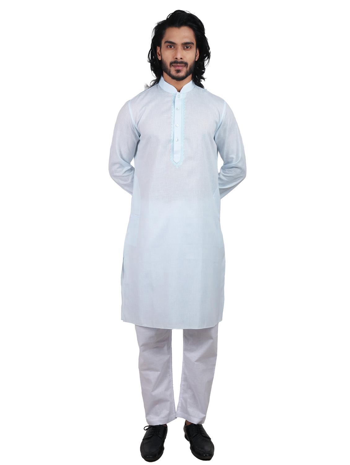 light blue solid cotton kurta - 19920546 - Zoom Image - 0